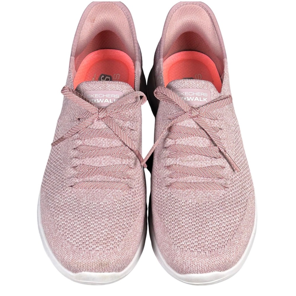 Skechers Hands Free Slip-ins Go Walk‎ Joy Mauve Faux Lace Up Sneakers Womens 9.5